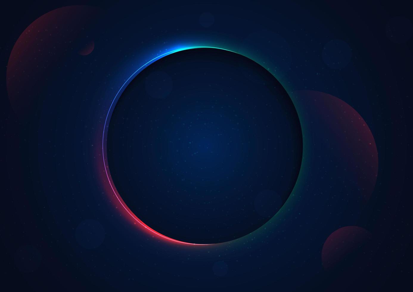 dimension profonde du cercle abstrait sur fond bleu foncé avec un néon coloré brillant. vecteur