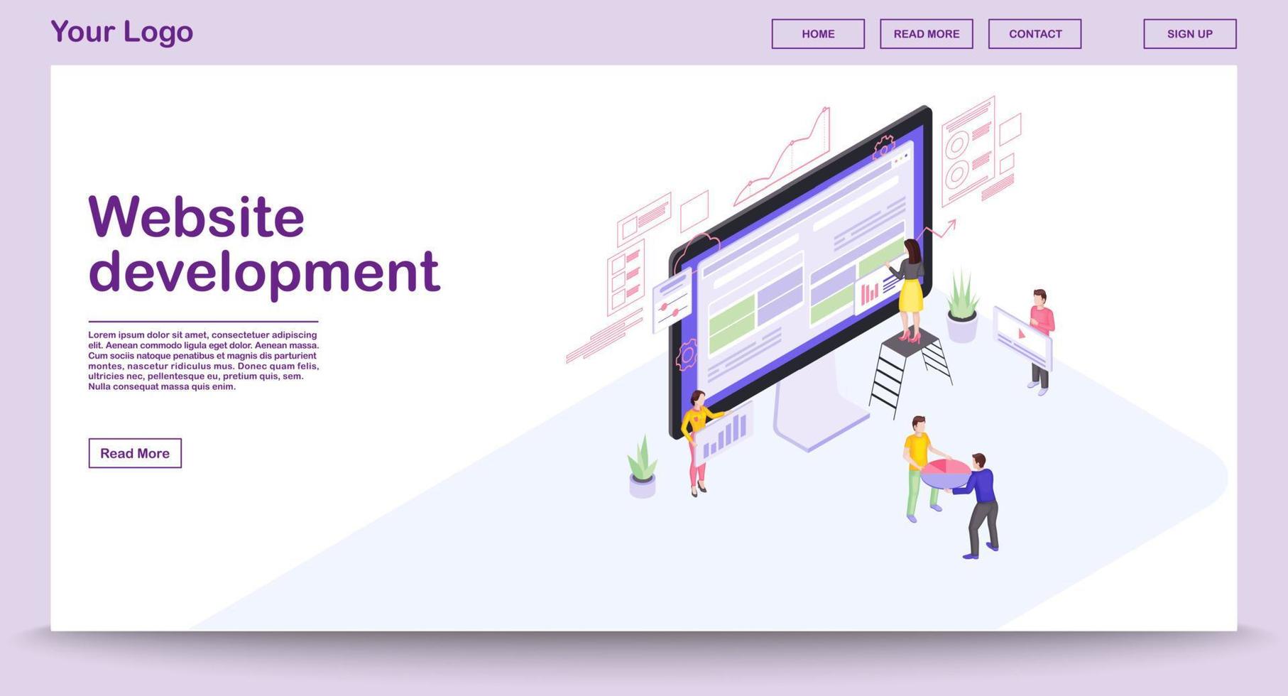 modèle de vecteur de page Web de développement de site Web avec illustration isométrique