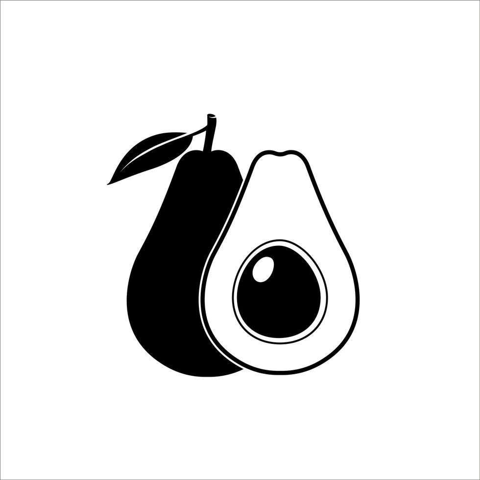 icône d'avocat noir. fruit d'avocat entier et demi. logotype. icône de nourriture d'avocat de vecteur. illustration d'avocat dans un style plat. illustration vectorielle. vecteur