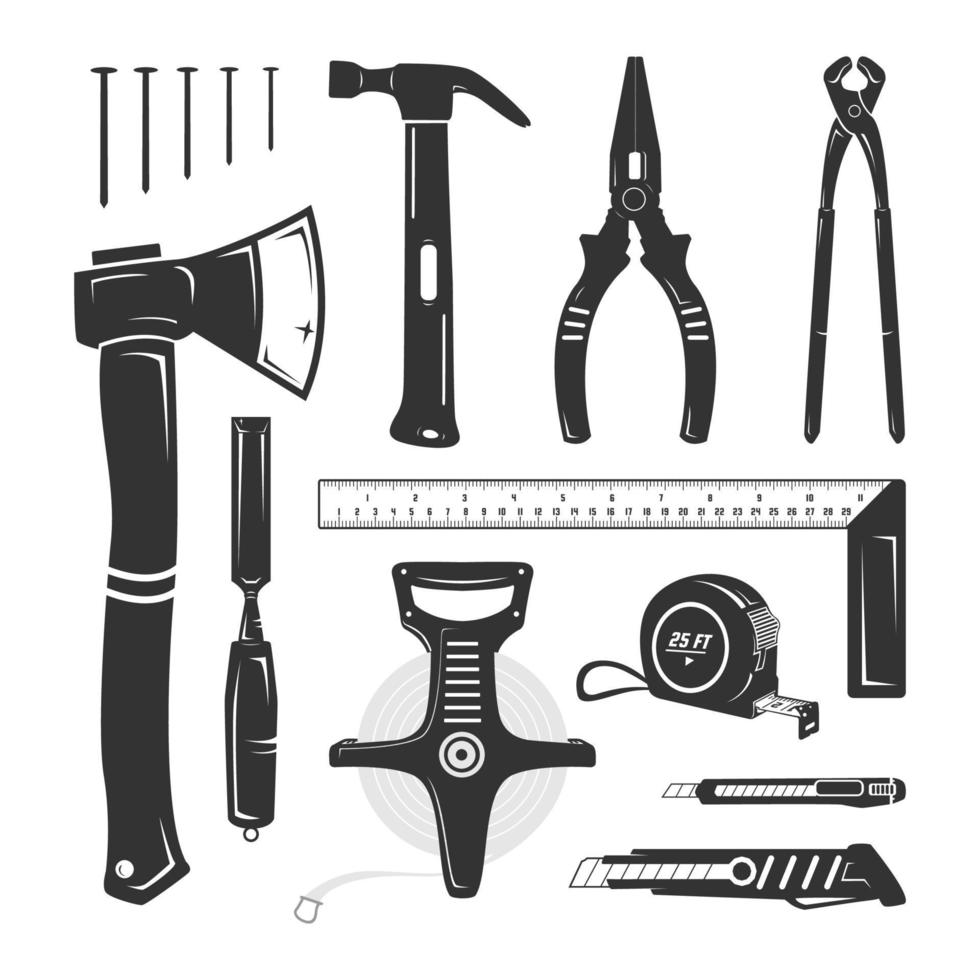 collection vectorielle en noir et blanc d'outils de bricoleur vecteur