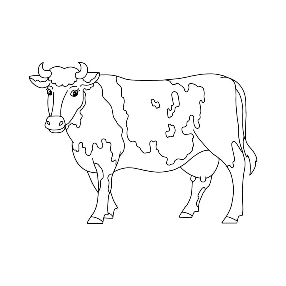 vache d'animal de ferme. page de livre de coloriage pour les enfants. style de bande dessinée. illustration vectorielle isolée sur fond blanc. vecteur