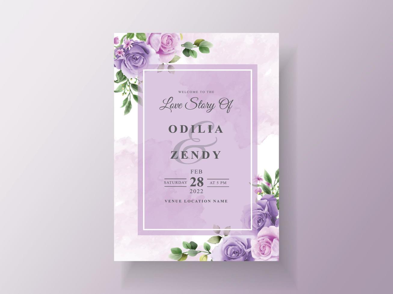 modèle d'invitation de mariage de belles fleurs violettes vecteur