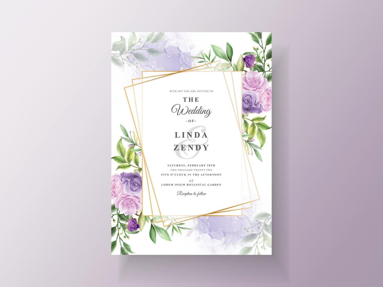 invitation de mariage vintage fleur violette vecteur