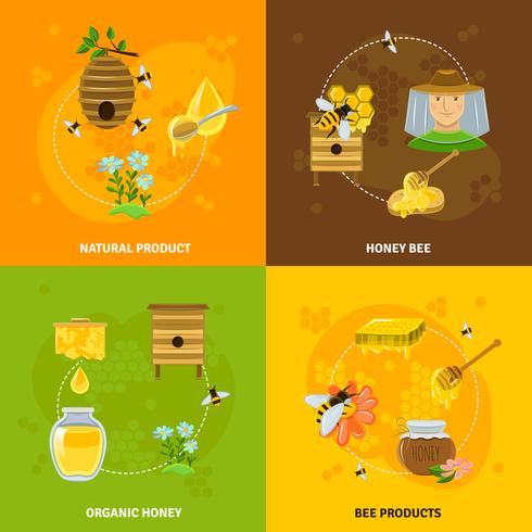 Miel et abeilles Icons Set vecteur