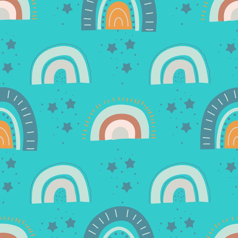 modèle sans couture avec des arcs-en-ciel, des nuages et des étoiles. joli motif sans fin pour les textiles pour enfants dans un style organique dessiné à la main. illustration vectorielle dans un style plat. vecteur