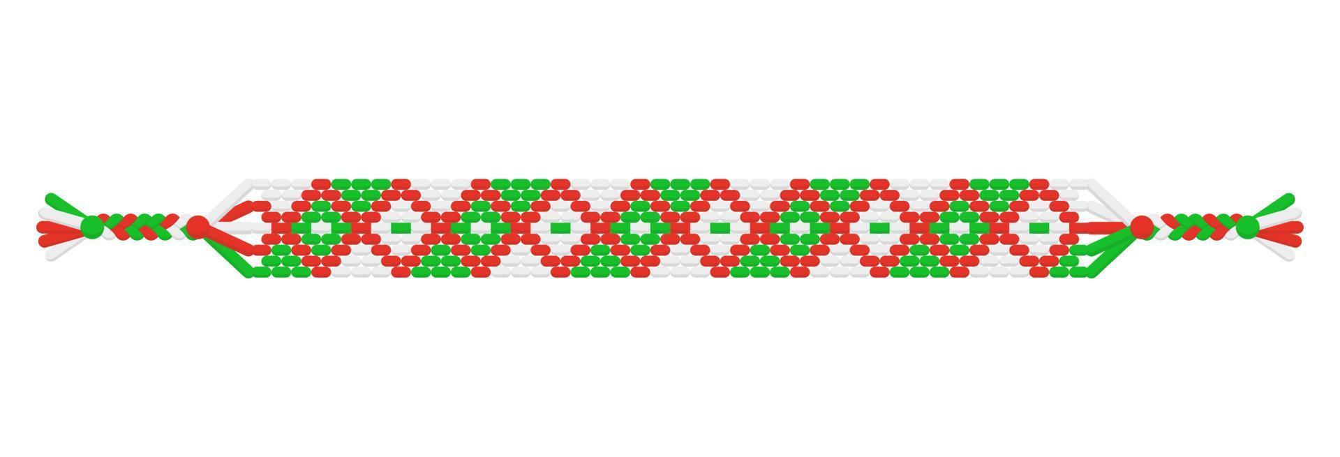 vecteur noël bracelet d'amitié hippie fait à la main de fils verts, rouges et blancs.