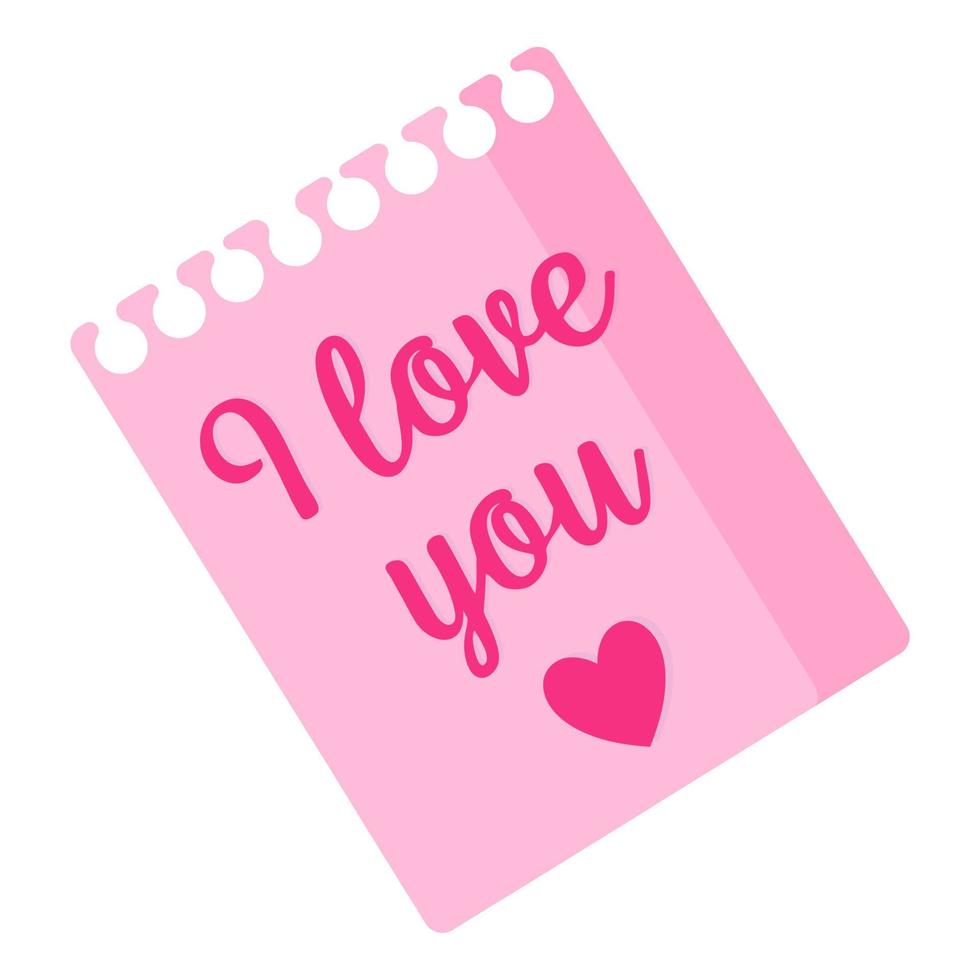 autocollant en papier rose avec l'inscription je t'aime. concept de mariage et de la Saint-Valentin. vecteur