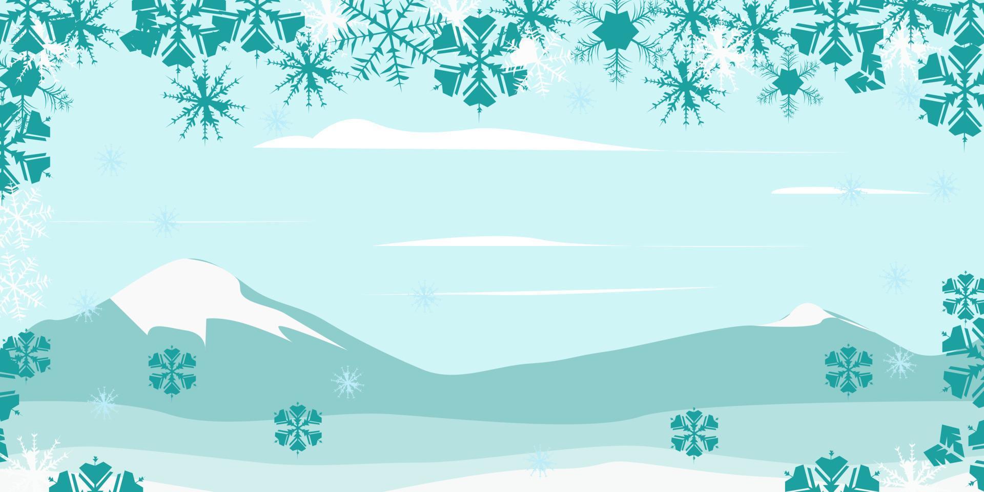 fond de paysage d'hiver avec des flocons de neige blancs et bleus vecteur