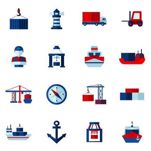 Seaport Flat Icons Set vecteur