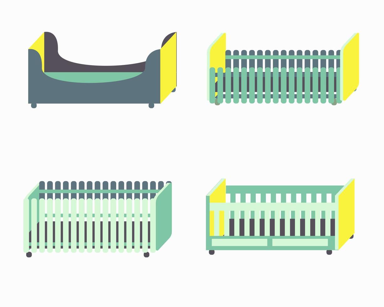 Ensemble de lits bébé de différents modèles sur fond blanc vecteur