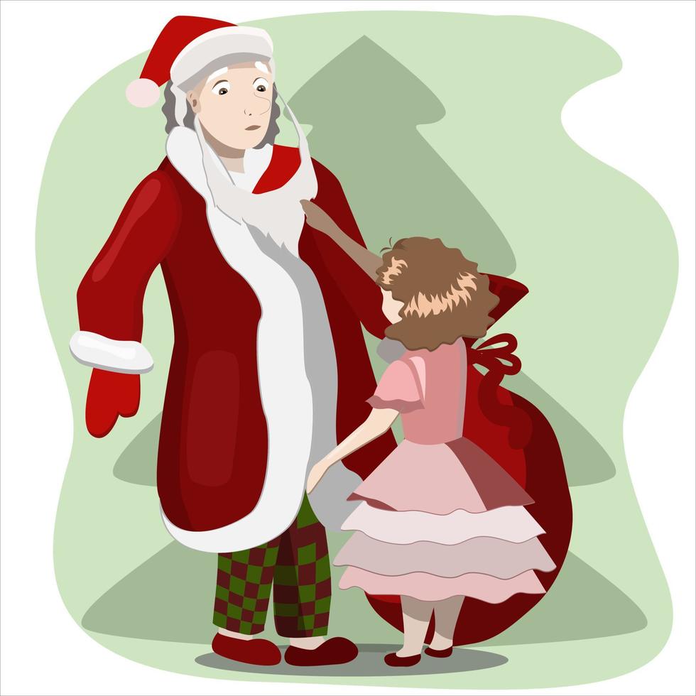 papa en père noël et une petite fille vecteur