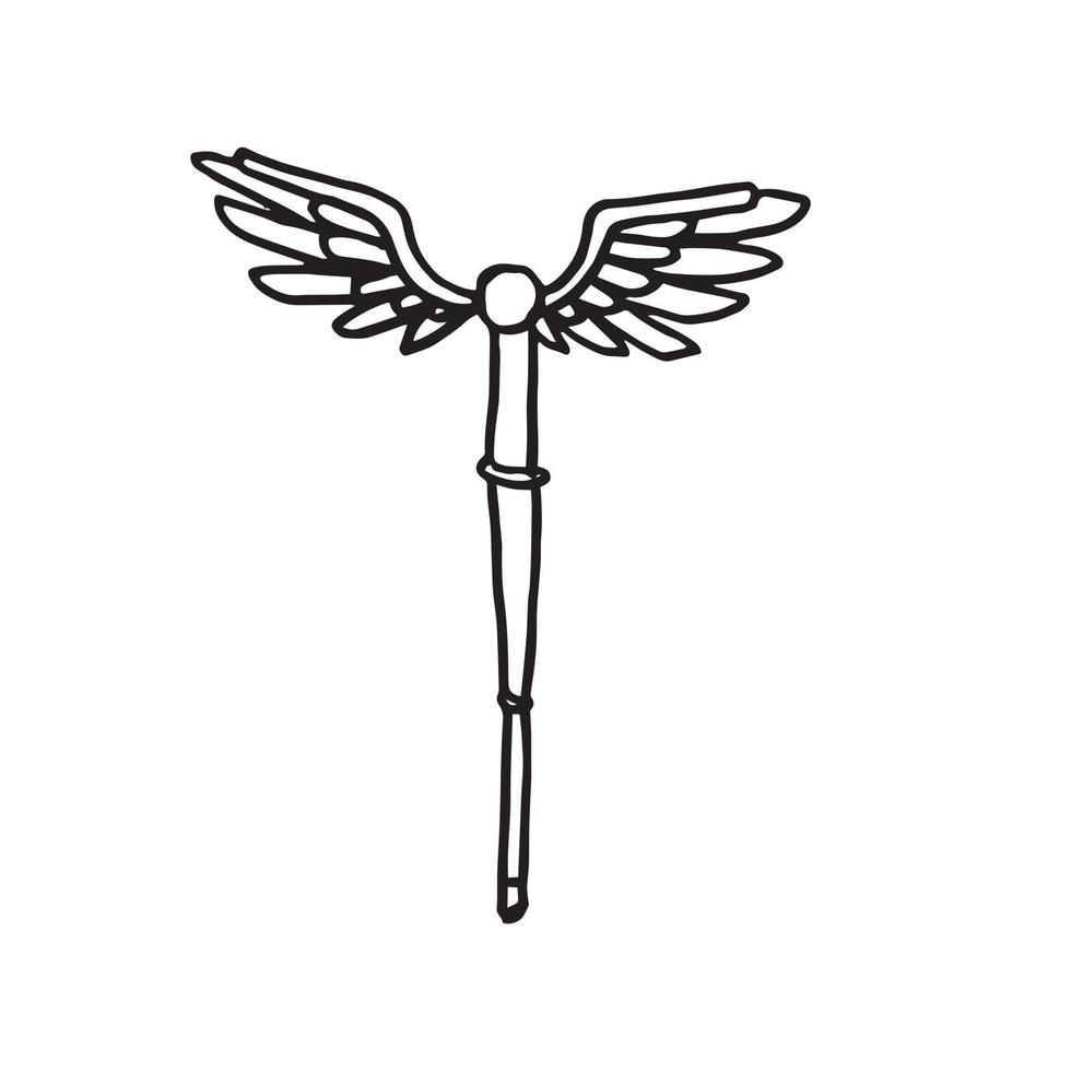 baguette magique avec illustration d'ailes. illustration simple et minimaliste dessinée à la main doodle sur fond blanc. vecteur