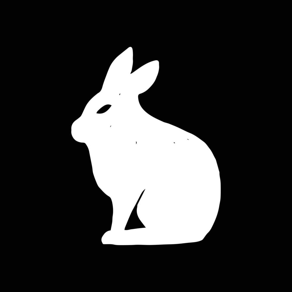 vecteur d'icône de lapin pour le logo et le symbole. illustration dessinée à la main de griffonnage simple et minimaliste sur fond noir.