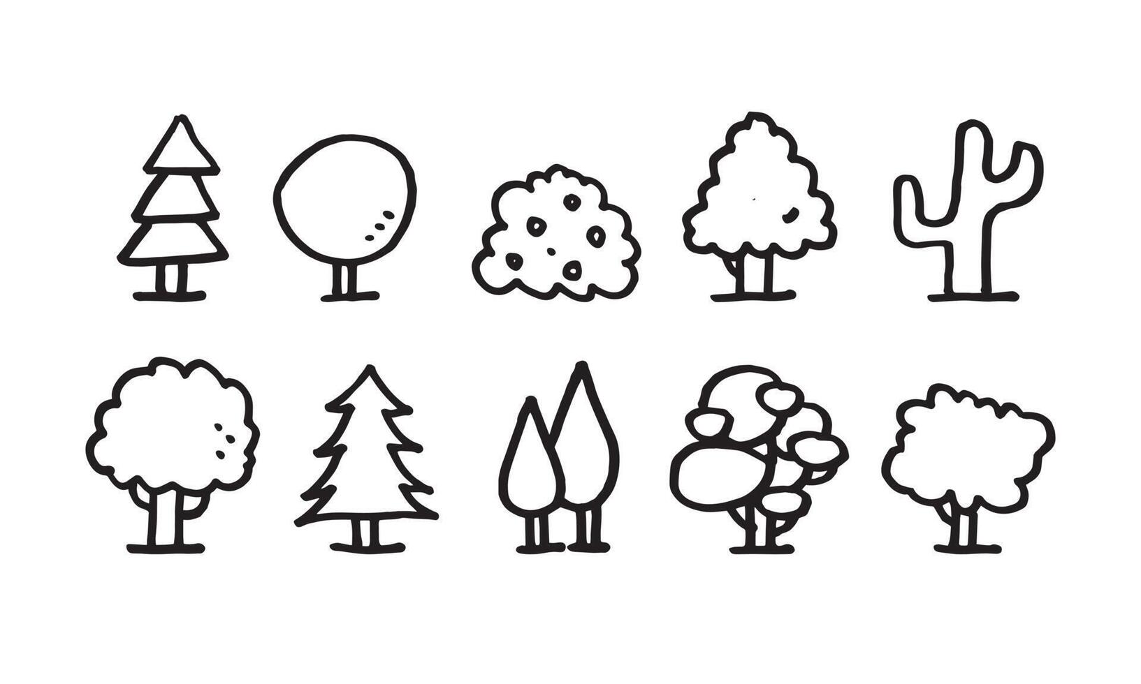 ensemble d'illustrations dessinées à la main d'arbres. conception vectorielle simple et minimale pour la décoration des éléments. dessin au crayon dans le graphique. vecteur