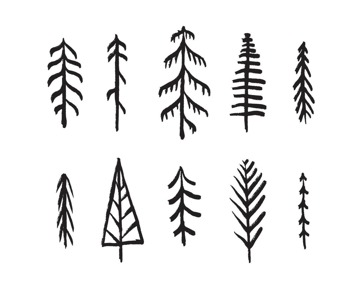 ensemble d'illustrations d'arbres dans un style simple et minimaliste. une collection de griffonnages dessinés à la main dans des graphiques vectoriels pour la conception d'éléments créatifs. vecteur