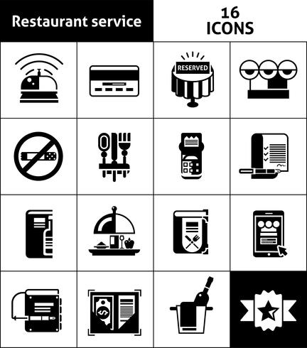 Icônes de service de restaurant noir vecteur