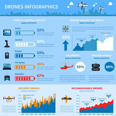Disposition des cartes infographiques des applications de drones vecteur