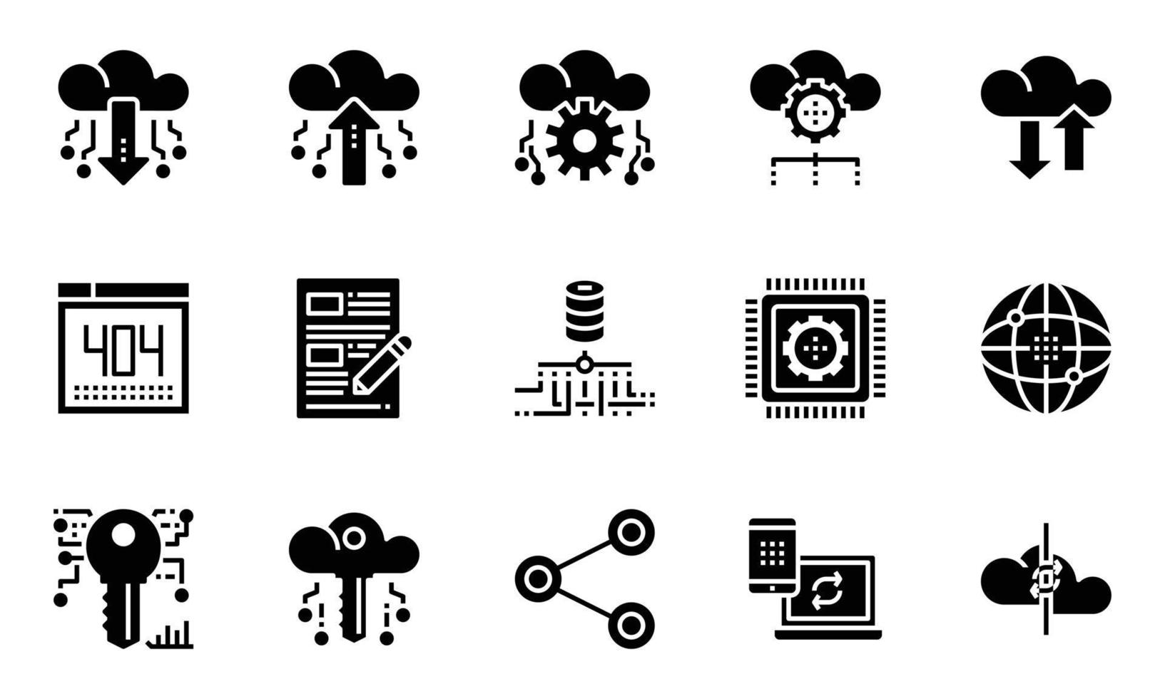 vecteur d'icônes de services de technologie de données en nuage, réseau, analyse, information,