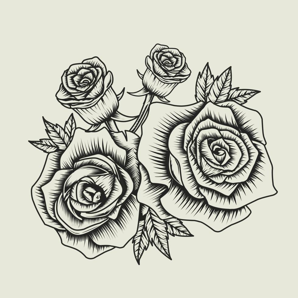 illustration vectorielle fleur rose vintage vecteur