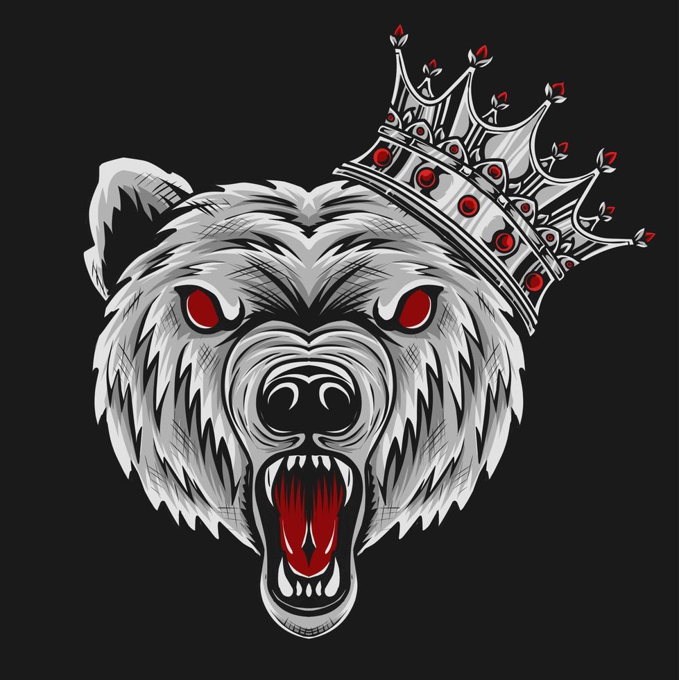 illustration vectorielle tête d'ours avec couronne de roi vecteur