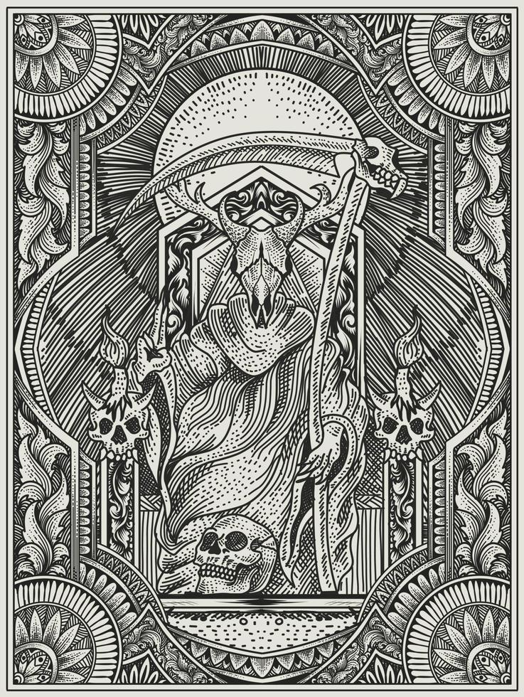 illustration vectorielle roi satan sur le style d'ornement de gravure gothique vecteur