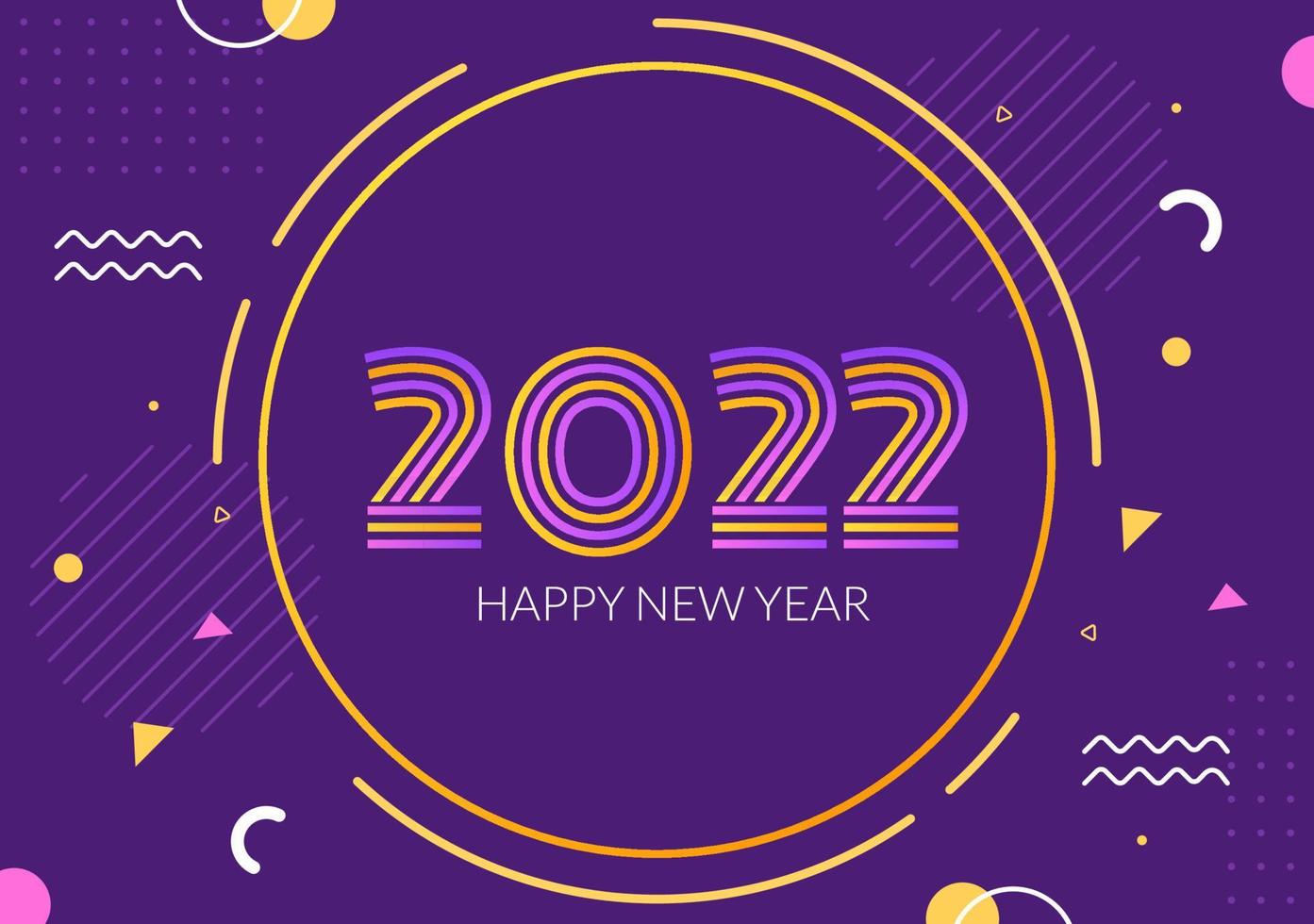 bonne année 2022 modèle illustration design plat avec rubans et confettis sur fond coloré pour affiche, brochure ou bannière vecteur