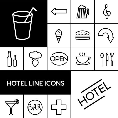 Hôtel noir blanc Icons Set vecteur