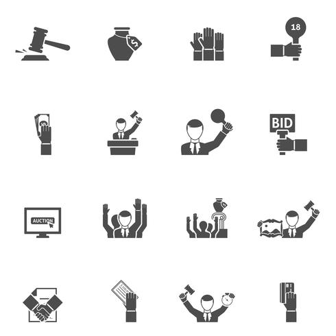 Auction Black White Icons Set vecteur