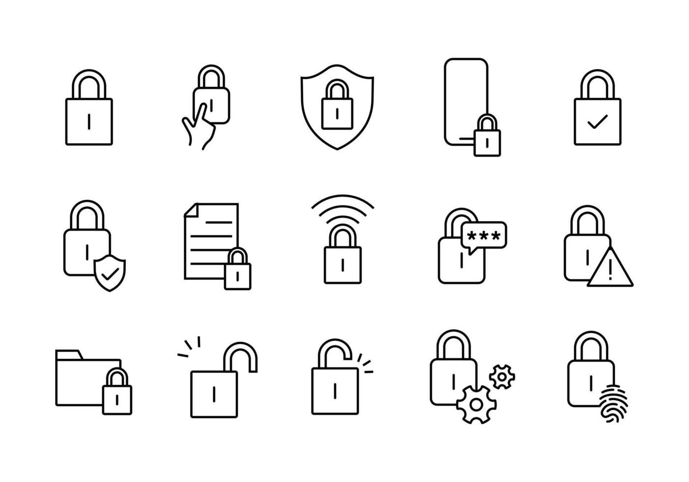 ensemble de collection de diverses icônes liées au gestionnaire de verrouillage de sécurité. ligne de trait modifiable adaptée à la conception ui ux des applications. vecteur