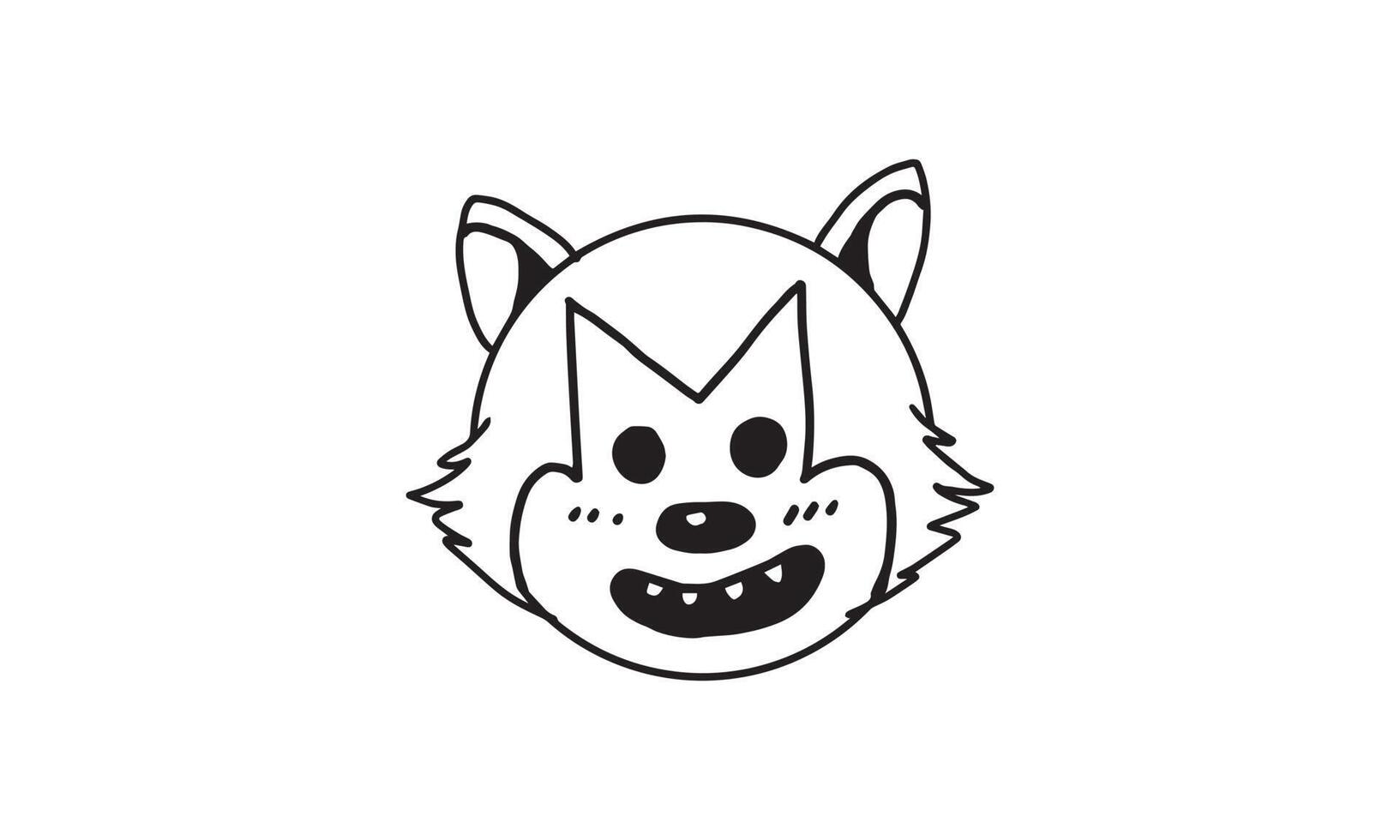 un visage mignon d'illustration drôle de loup. dessin animé incolore pour les activités de dessin et de coloriage. activité amusante pour le développement et la créativité des enfants. objet isolé sur fond blanc en dessin vectoriel. vecteur