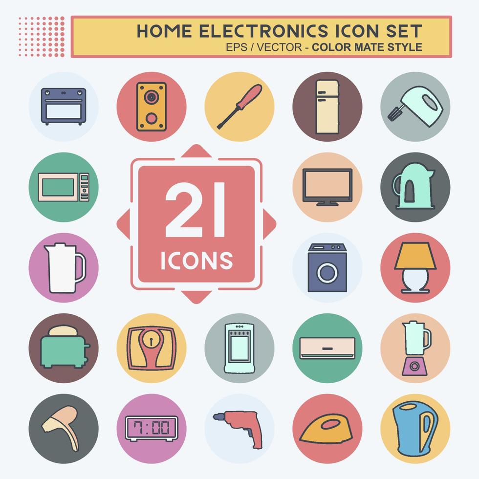 jeu d'icônes électronique domestique - style color mate - illustration simple, trait modifiable vecteur
