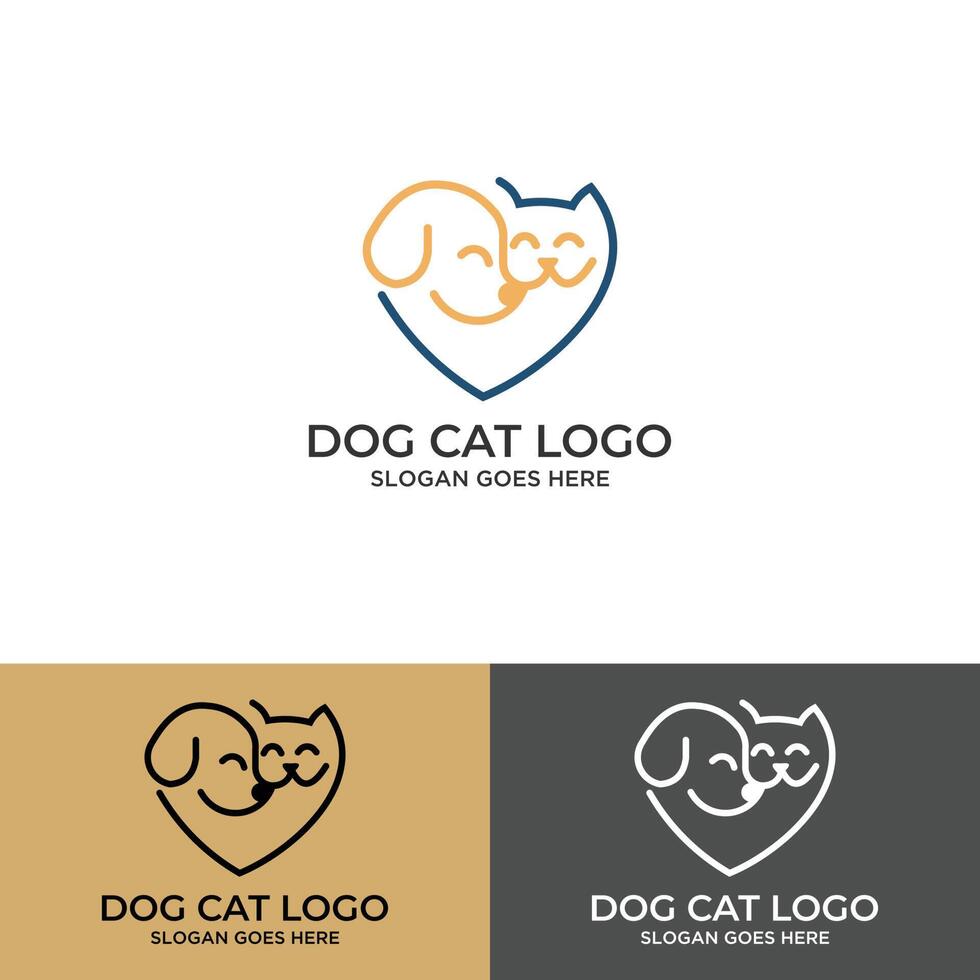 chat gravé dans un chien blanc. concept de logo animal vecteur