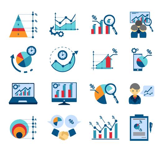 Collection d&#39;icônes plat d&#39;analyse de données vecteur