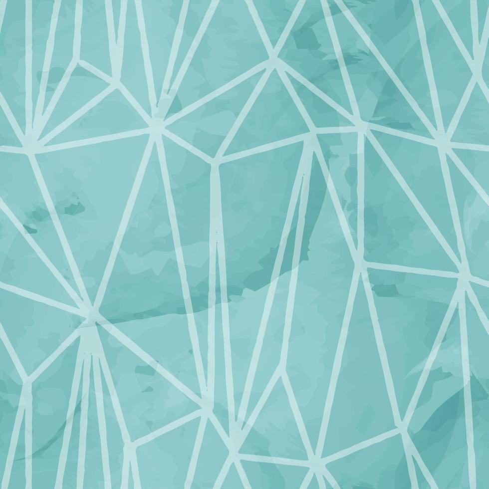 motif transparent vert sarcelle avec des taches d'aquarelle et des triangles de lignes polygonales, fond vectoriel sans fin