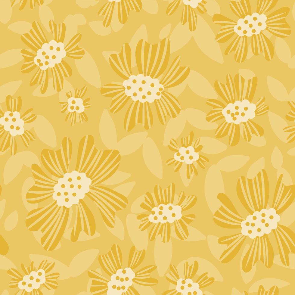 motif floral sans couture jaune moutarde dans un style naïf dessiné à la main, arrière-plan avec des fleurs et des feuilles vecteur