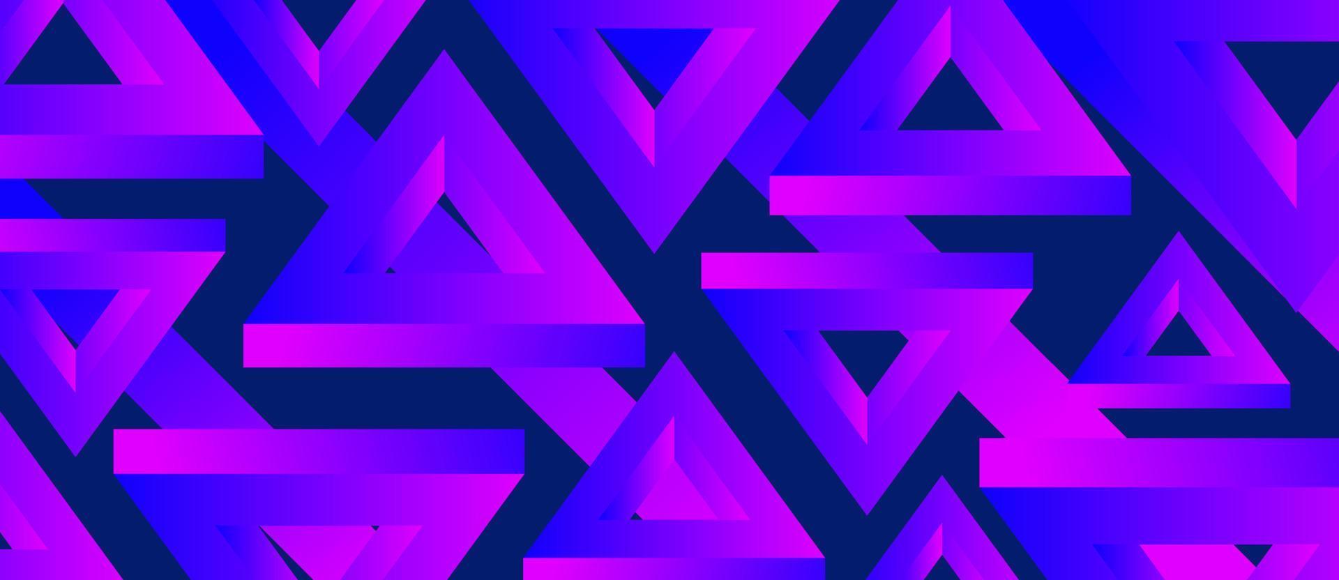 Néon géométrique coloré en forme de triangle 3d, fond abstrait dégradé rose, bleu. vecteur