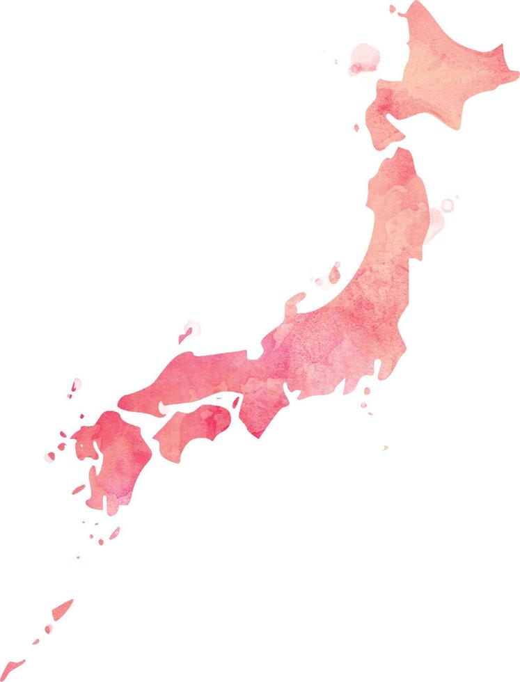 Carte du Japon isolé coloré à l'aquarelle vecteur