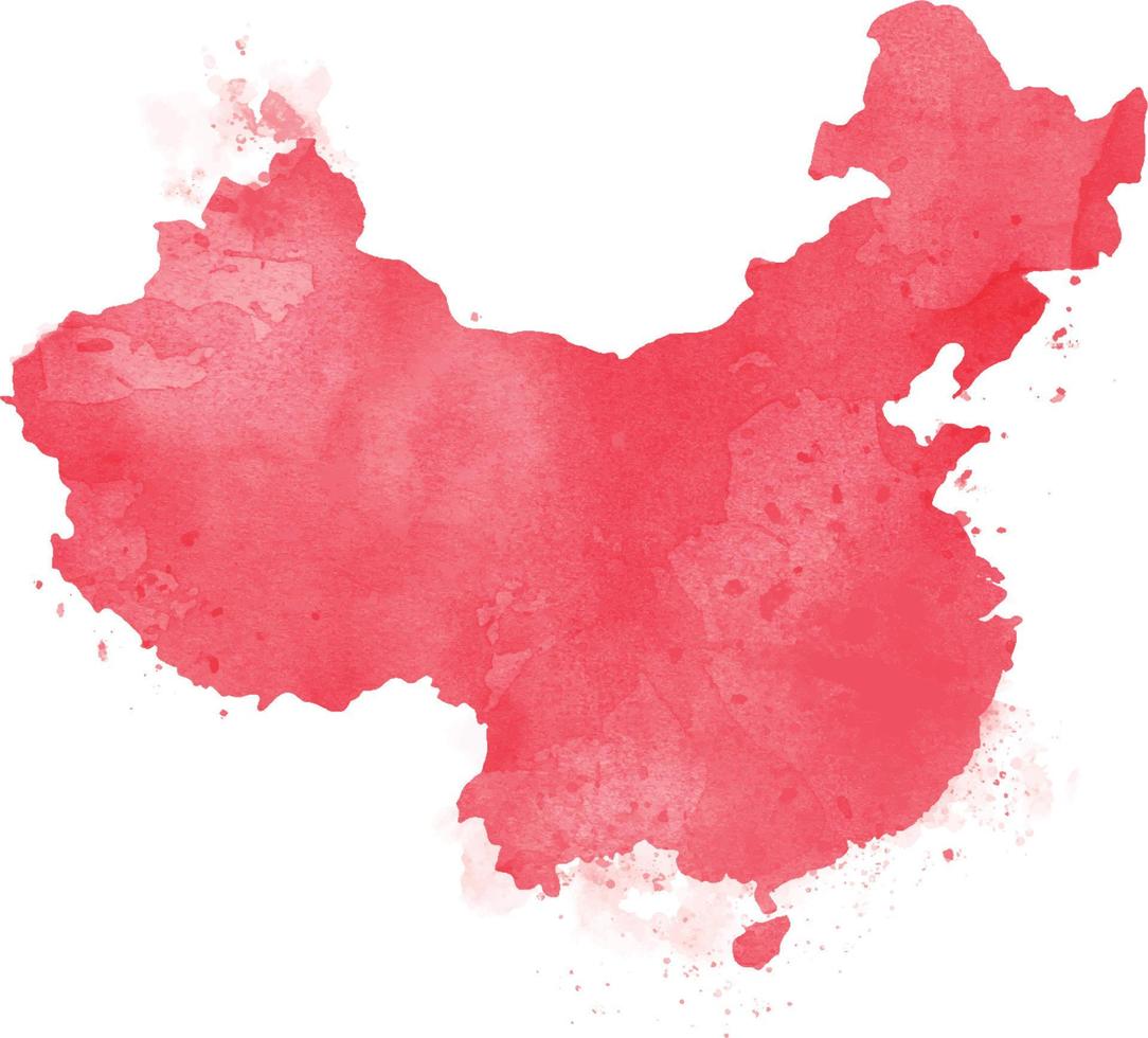 Carte de Chine isolée colorée à l'aquarelle vecteur