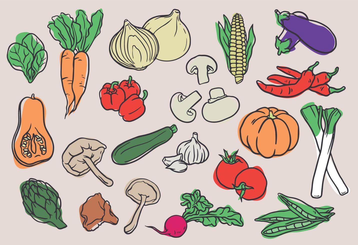collection de légumes dessinés à la main vecteur