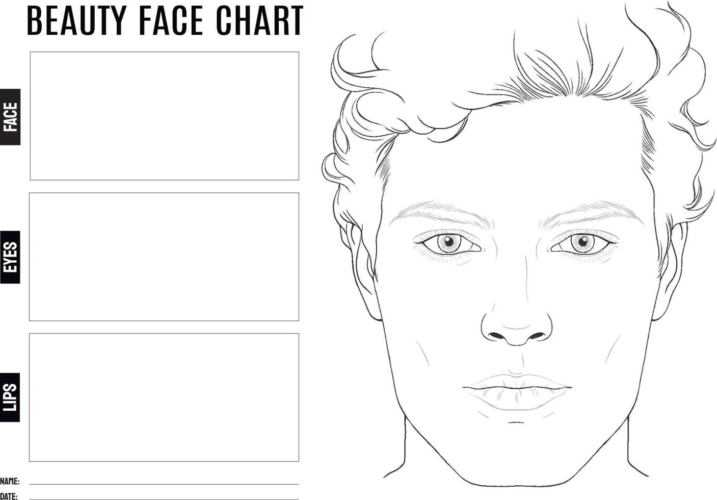 tableau de beauté pour le maquillage avec un visage d'homme dessiné à la main vecteur