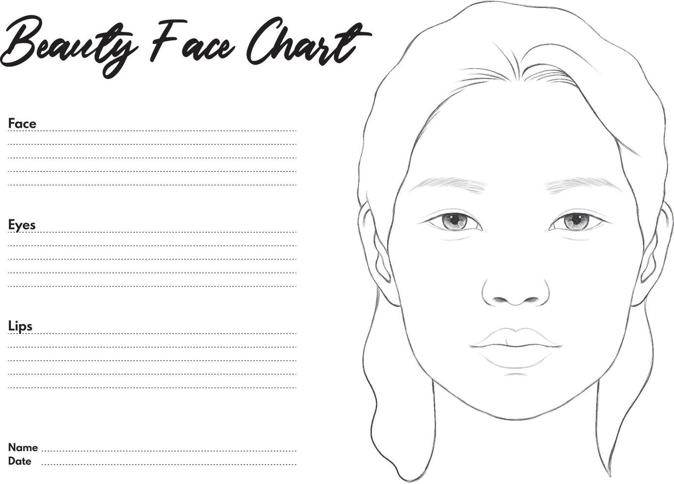 tableau de beauté pour le maquillage avec un visage de femme dessiné à la main vecteur