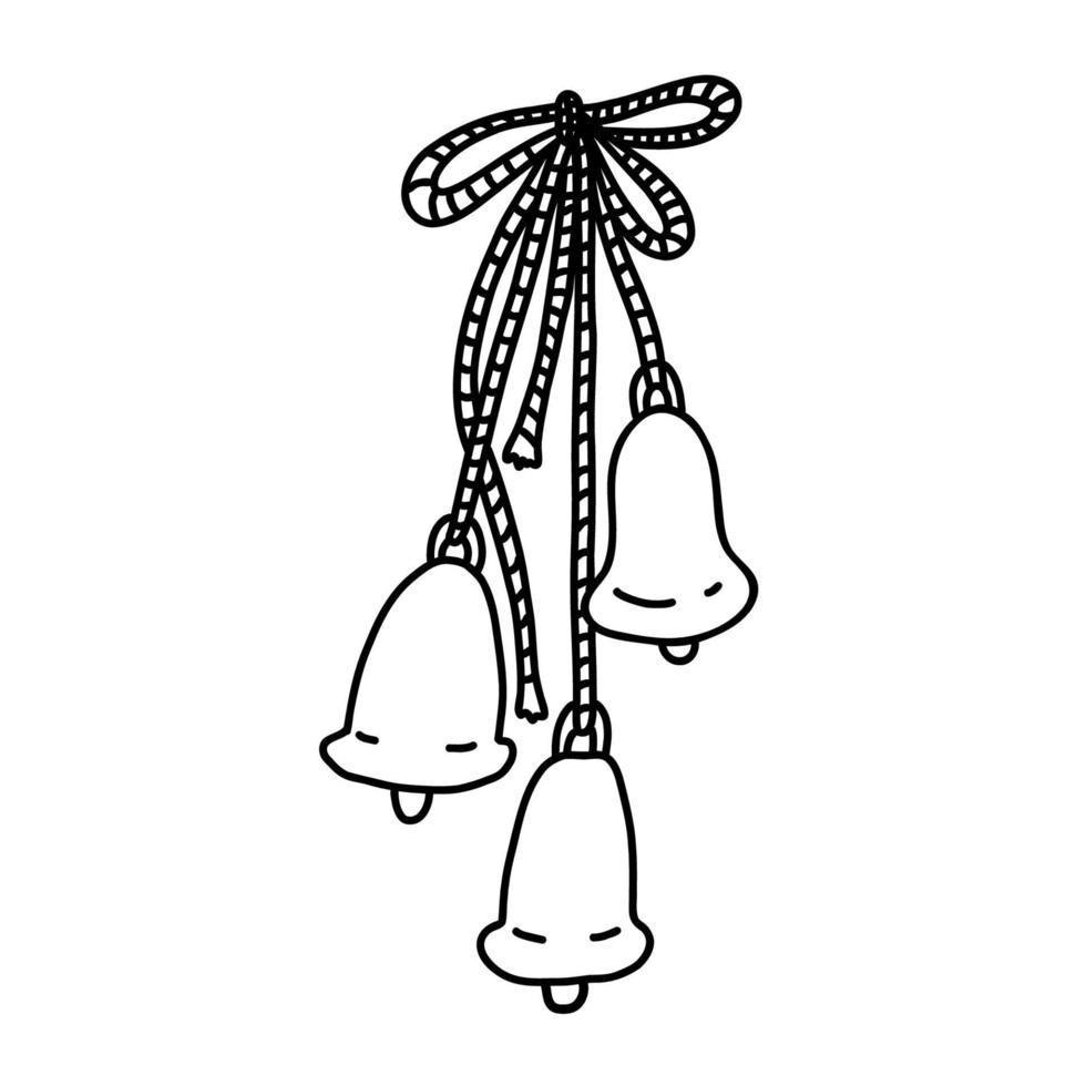 cloches sur une corde décoration de noël. illustration vectorielle doodle dessinés à la main isolé sur blanc vecteur