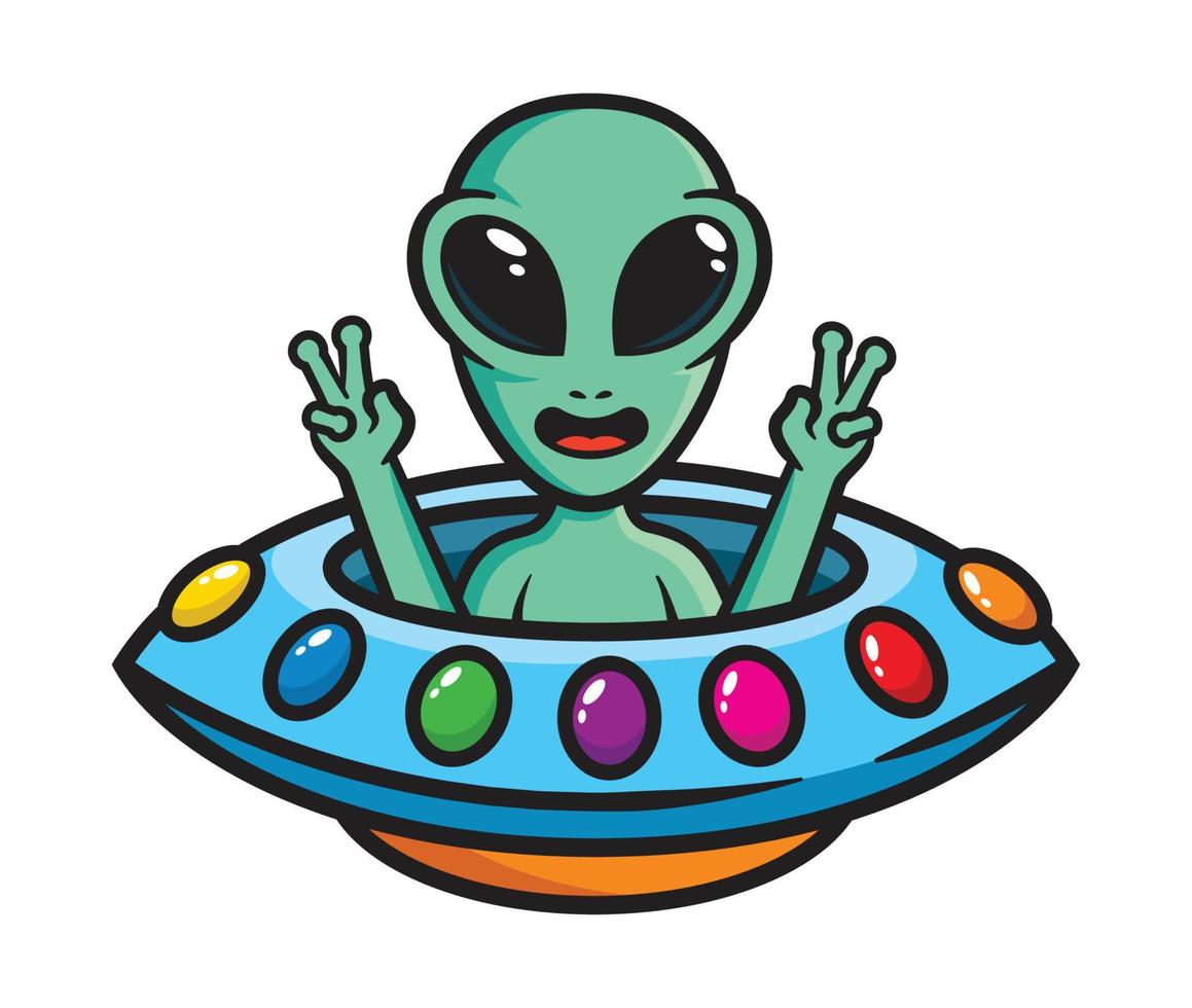 illustration de conception de personnage de paix extraterrestre ovni vecteur