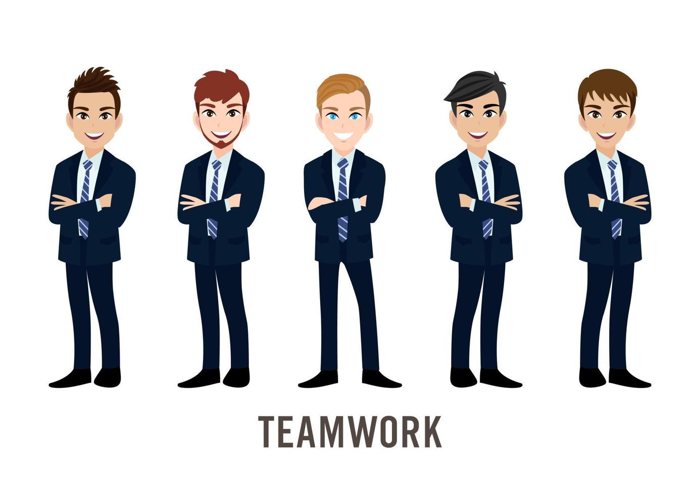 personnage de dessin animé avec homme d'affaires, conception de concept de travail d'équipe. illustration vectorielle plane. vecteur