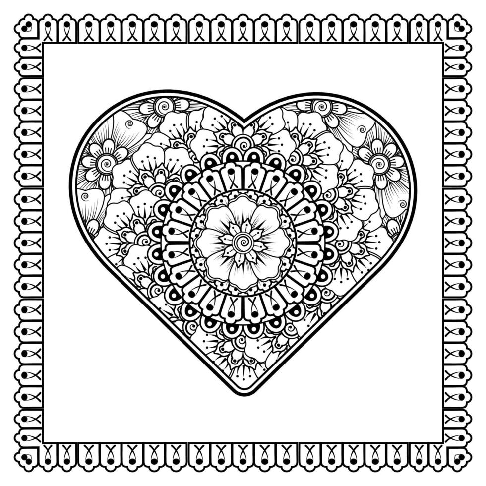 fleur de mehndi avec cadre en forme de coeur. décoration en ornement oriental ethnique, doodle. vecteur