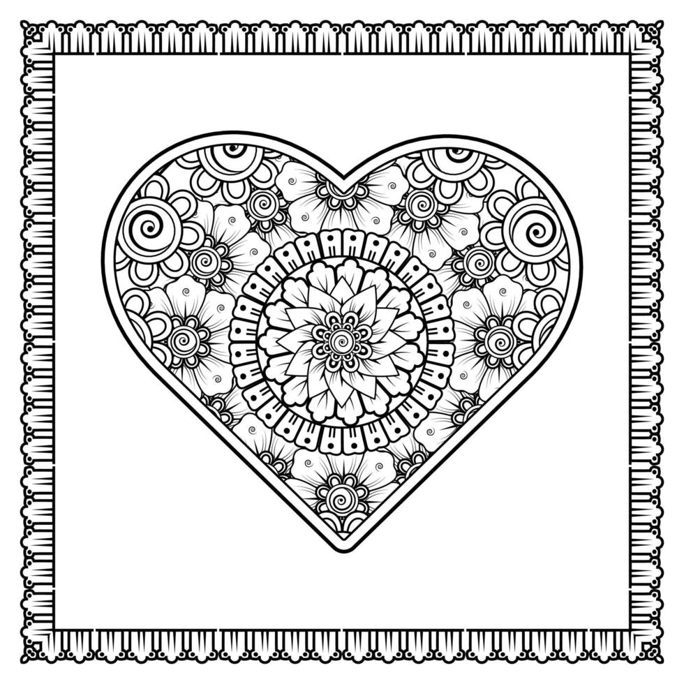 fleur de mehndi avec cadre en forme de coeur. décoration en ornement oriental ethnique, doodle. vecteur