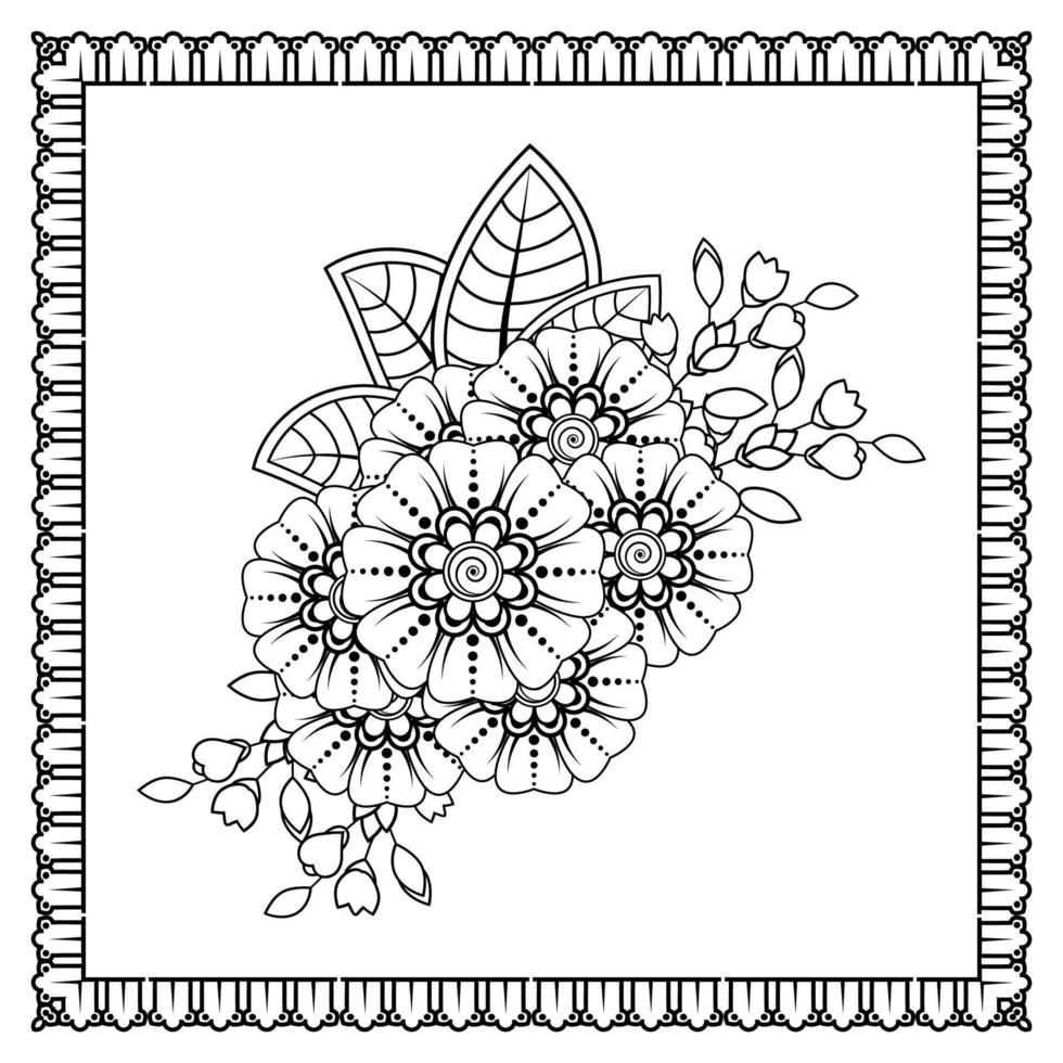 fleur de mehndi pour henné, mehndi, tatouage, décoration. ornement décoratif dans un style oriental ethnique, ornement de griffonnage, dessin à la main de contour. page de livre de coloriage. vecteur