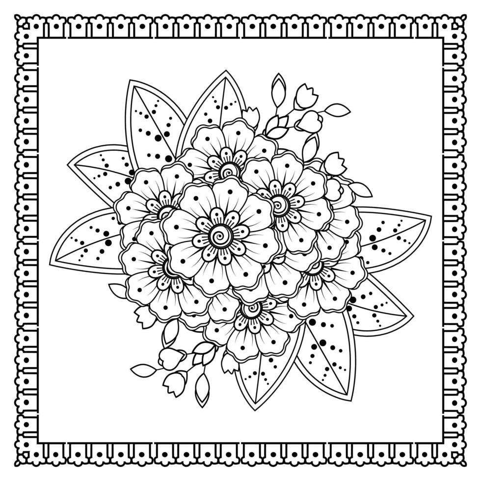 fleur de mehndi pour henné, mehndi, tatouage, décoration. ornement décoratif dans un style oriental ethnique, ornement de griffonnage, dessin à la main de contour. page de livre de coloriage. vecteur