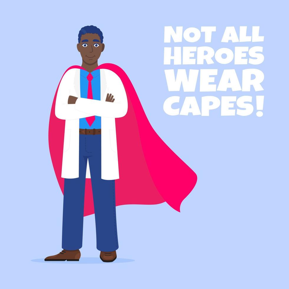 jeune médecin adulte employé médical de l'hôpital avec cape de héros derrière la lutte contre les maladies. vecteur