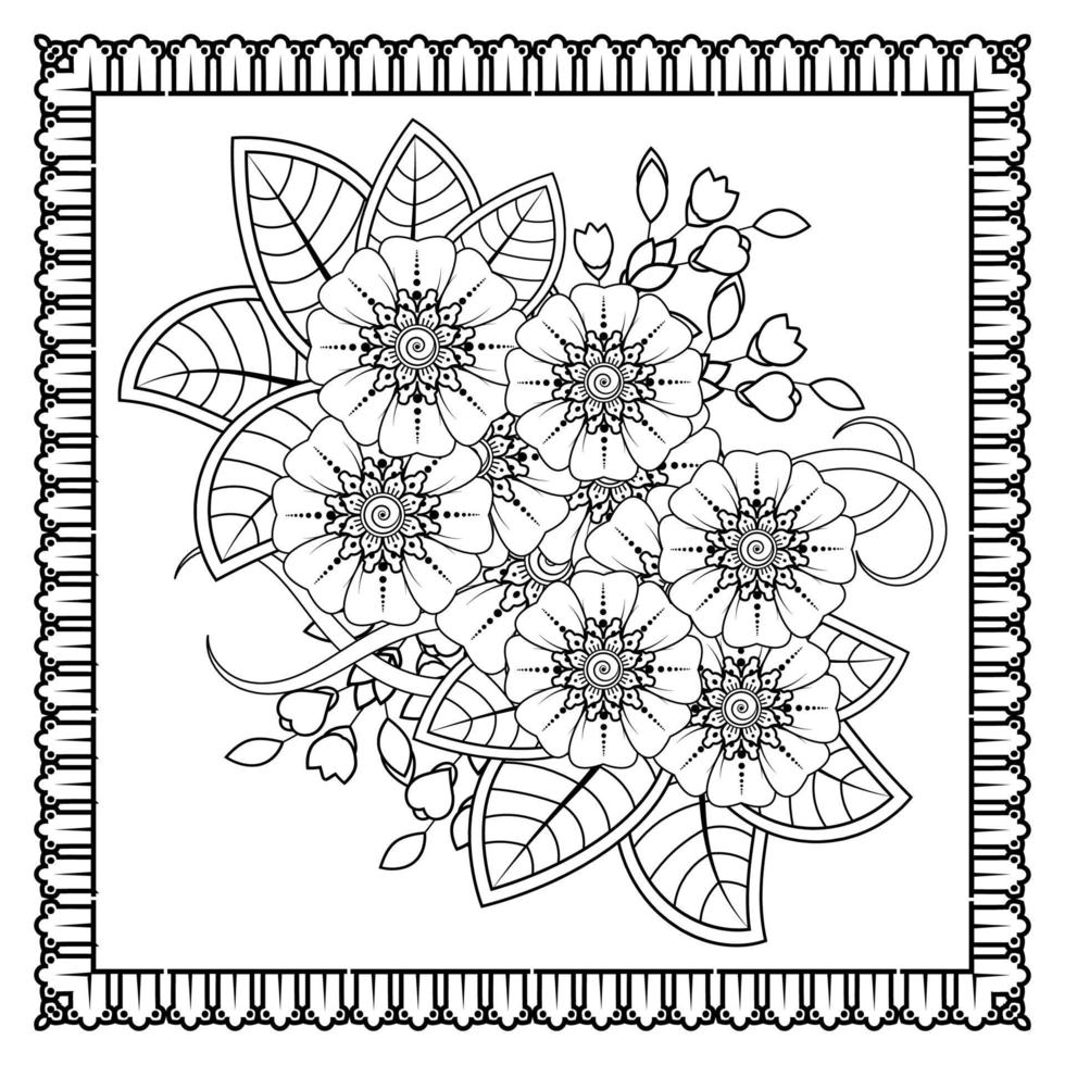 fleur de mehndi pour henné, mehndi, tatouage, décoration. ornement décoratif dans un style oriental ethnique, ornement de griffonnage, dessin à la main de contour. page de livre de coloriage. vecteur